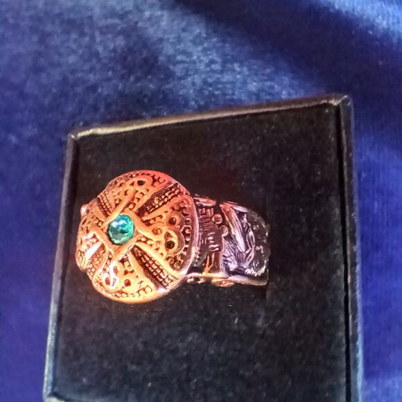 Copper Celtic Blue Gem Unisex Ring size 10 new old stock fashion jewelry - Picture 13 of 16